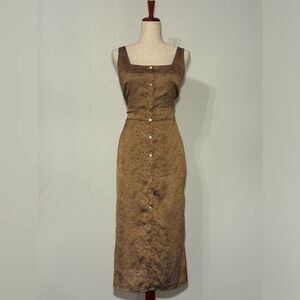 Lucy Paris Copper Metallic Midi Square Neck Dress